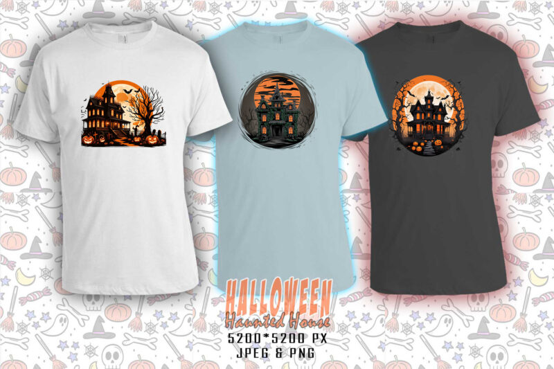 100 Halloween Haunted House t-shirt design bundle of 100 designs – download instantly Retro Vintage T-shirt Illustration Clipart Bundle