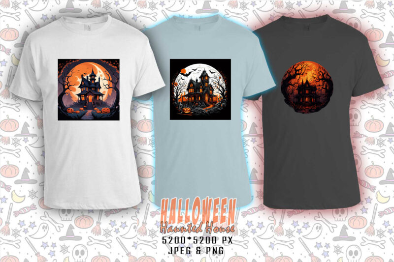 Watercolour Spooky Horror House Halloween Witch t-shirt design bundle of 20 designs – download instantly T-Shirt Design Bundle