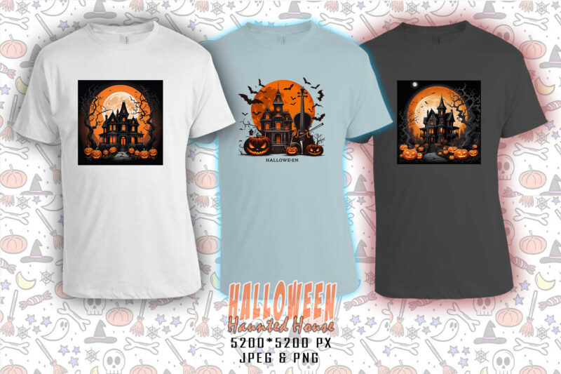 100 Retro Halloween Haunted House t-shirt design bundle of 100 designs – download instantly Retro Vintage T-shirt Illustration Mega Bundle
