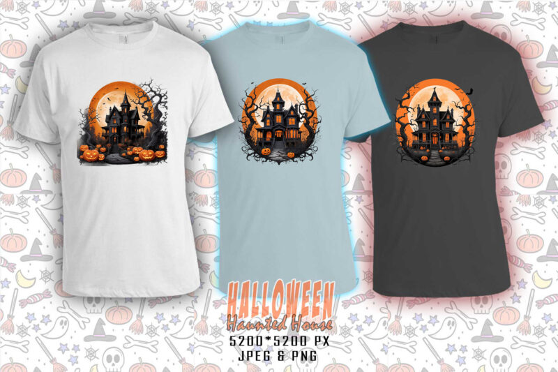 100 Halloween Haunted House t-shirt design bundle of 100 designs – download instantly Retro Vintage T-shirt Illustration Clipart Bundle