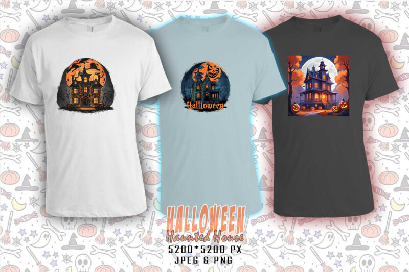 Retro Halloween Haunted House t-shirt design bundle of 20 designs – download instantly