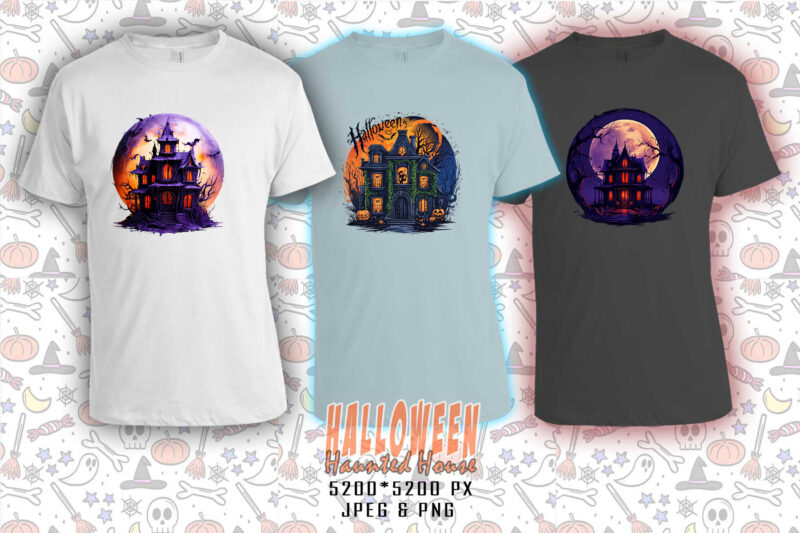 100 Halloween Haunted House t-shirt design bundle of 100 designs – download instantly Retro Vintage T-shirt Illustration Clipart Bundle
