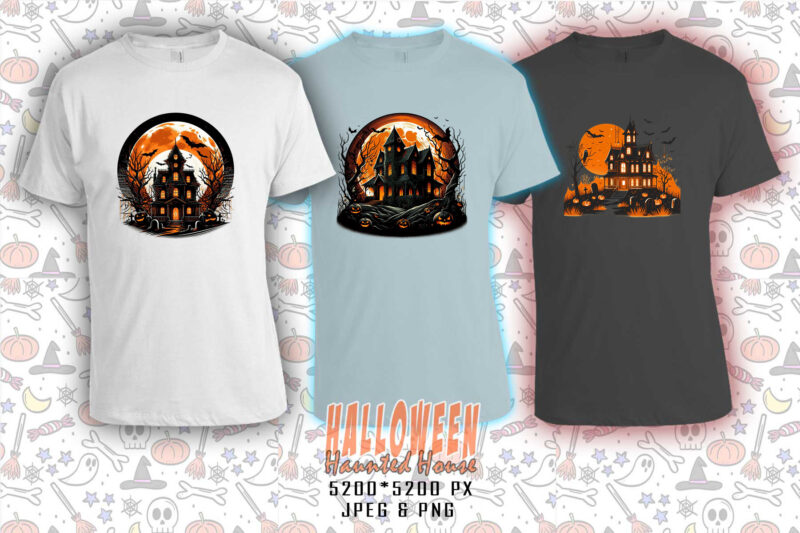 100 Halloween Haunted House t-shirt design bundle of 100 designs – download instantly Retro Vintage T-shirt Illustration Clipart Bundle
