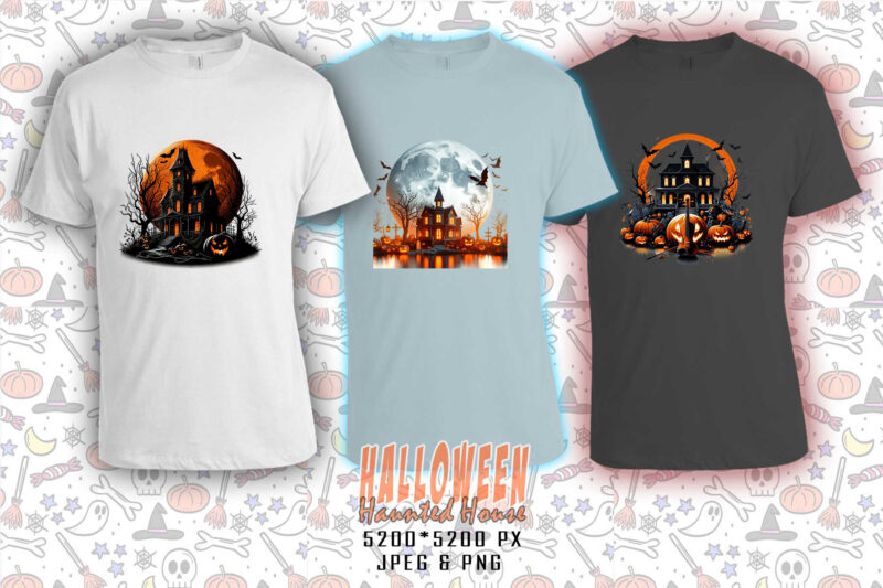 100 Halloween Haunted House t-shirt design bundle of 100 designs – download instantly Retro Vintage T-shirt Illustration Clipart Bundle