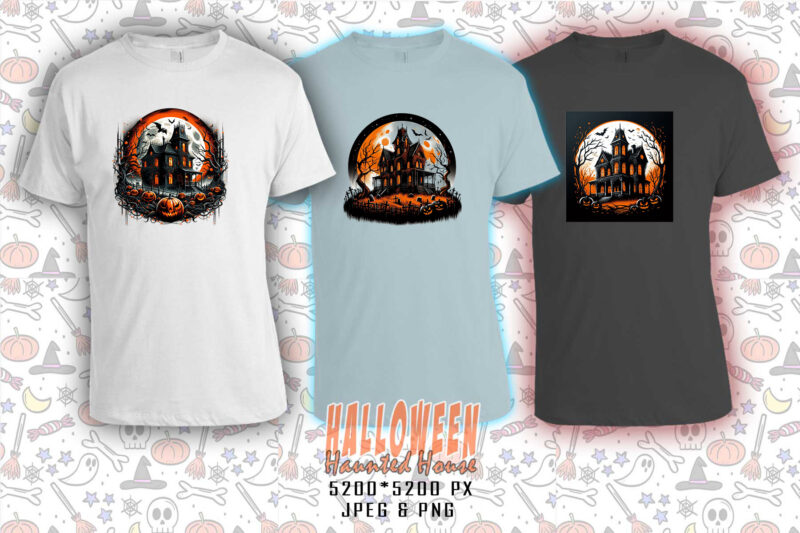 100 Halloween Haunted House t-shirt design bundle of 100 designs – download instantly Retro Vintage T-shirt Illustration Clipart Bundle