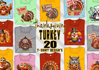Thanksgiving Day t-shirt design bundle of 20 png & jpeg designs – download instantly Retro Vintage T-shirt Design