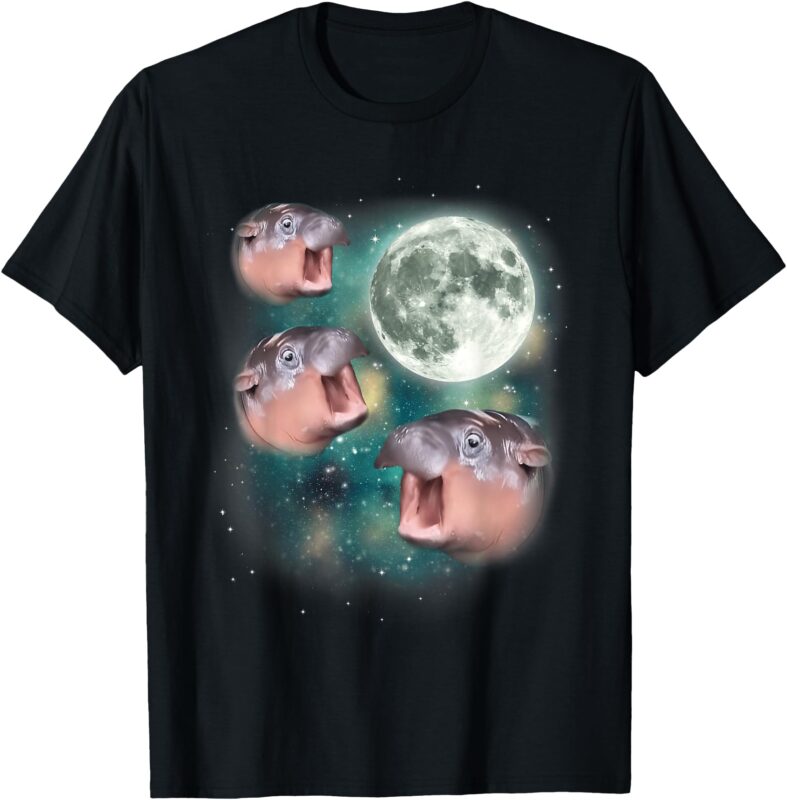 3 Moon-Deng _ Baby Hippo Meme Funny Cute Hippopotamus Animal T-Shirt