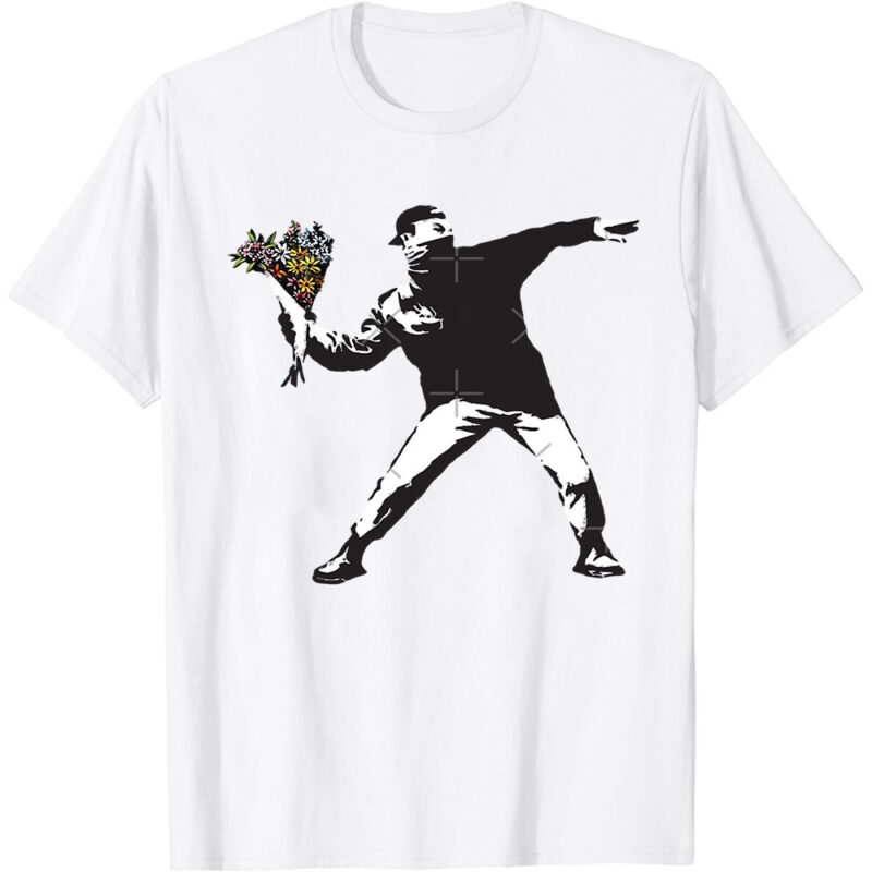 Banksy graffiti Protest anarchist throwing flowers Thrower Make Art not war on white background HD HIGH QUALITY ONLINE STORE Classic T-Shirt