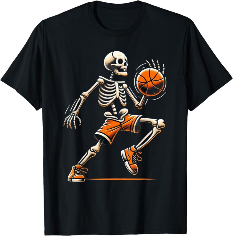 Basketball Skeleton Halloween Men Boys Basketball Halloween T-Shirt