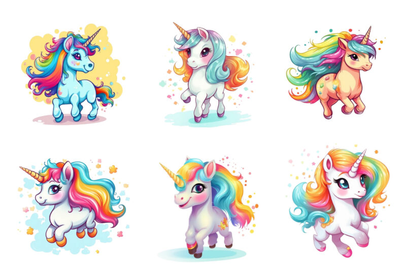 Beautiful cute unicorn runs on rainbow
