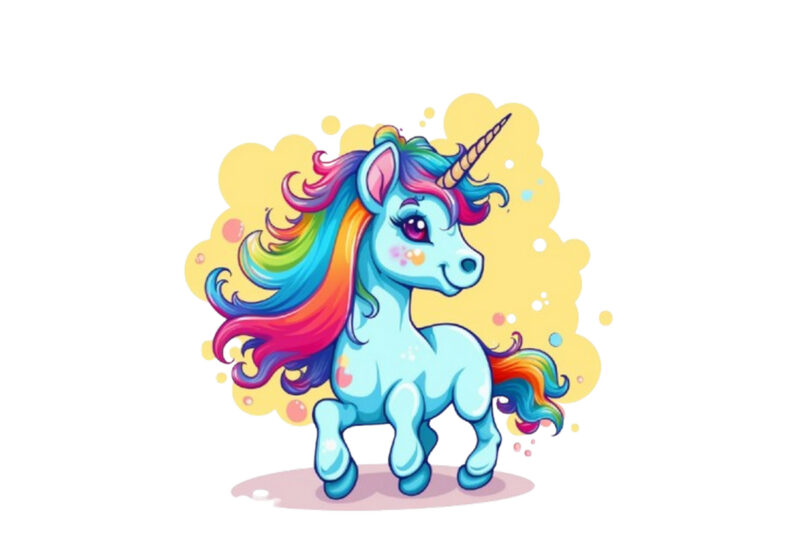 Beautiful cute unicorn runs on rainbow