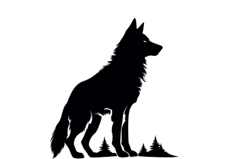 Black silhouette of heraldic wolf