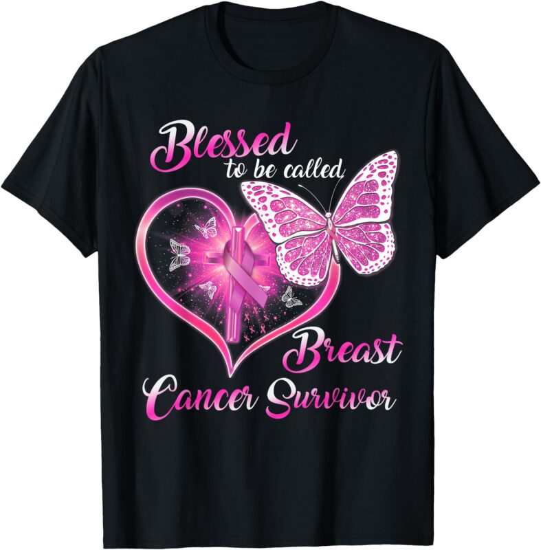 Blessed To Be Called Breast Cancer Survivor Butterfly Heart T-Shirt