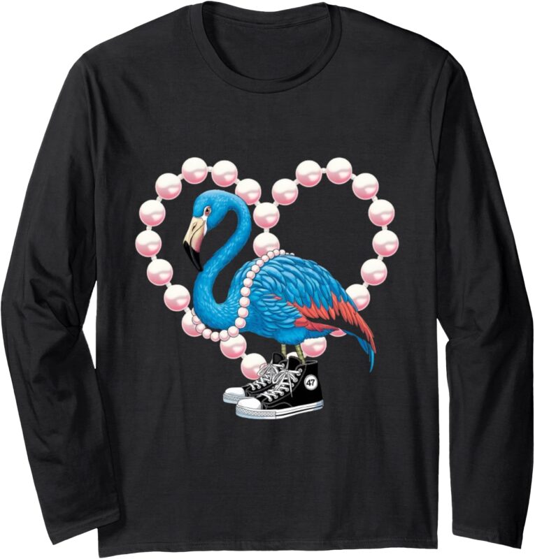 Blue Flamingo Rocks Chucks Surrounded by Pearls Long Sleeve T-Shirt