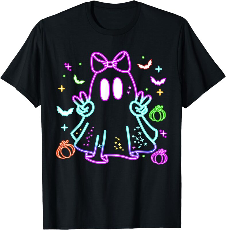 Boo Ghost Spooky Season Girls Kids Glow In Halloween Night T-Shirt