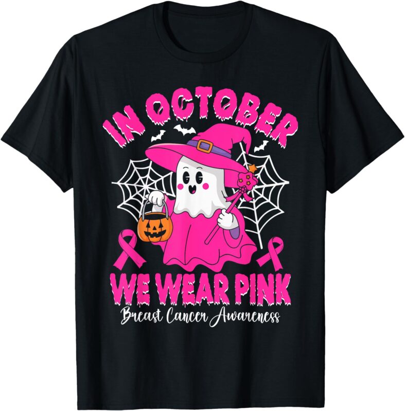 Breast Cancer Women Shirts In October We Wear Pink Halloween T-Shirt