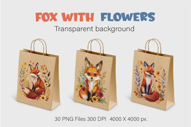 Fox with flowers. TShirt Sticker.