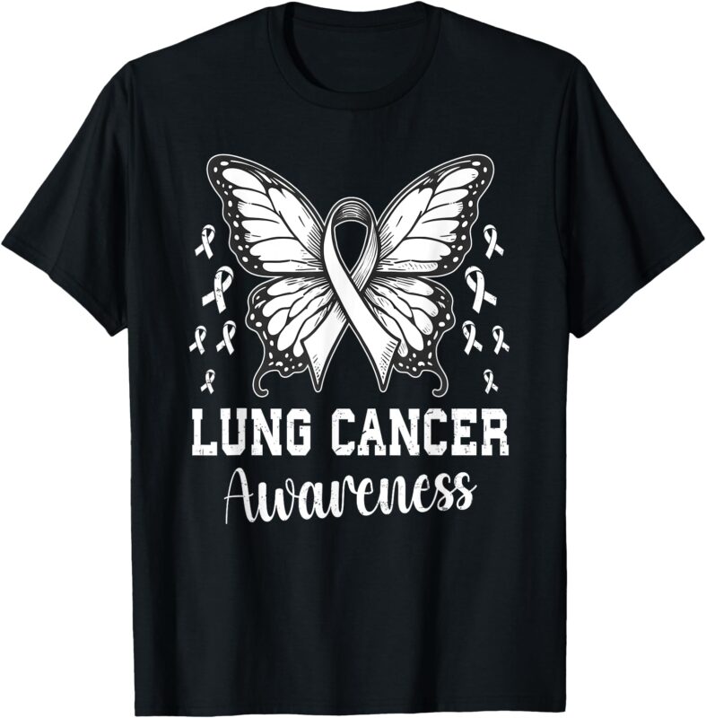 Butterfly Lung Cancer Awareness Month Support White Ribbon T-Shirt
