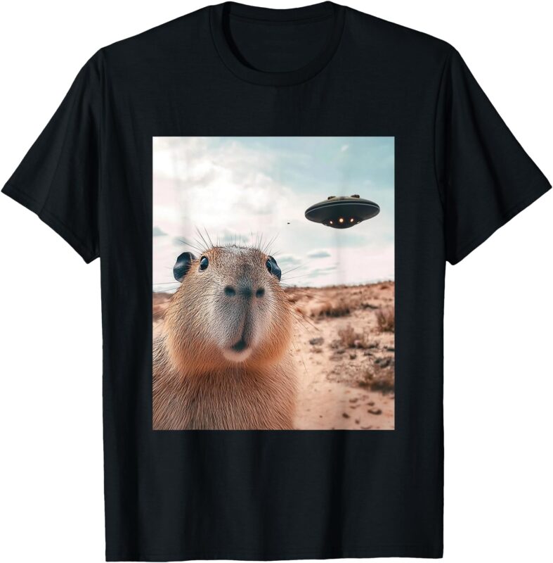 Capybara Selfie with UFOs Funny Graphic T-Shirt