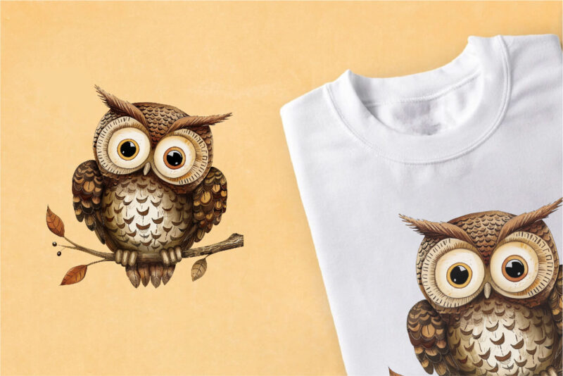 Cartoon retro owls 01. TShirt Sticker.
