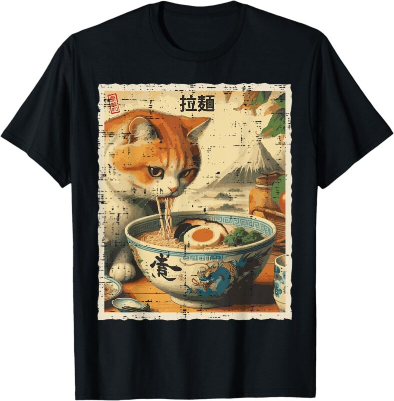 Cat Eating Ramen Vintage Japanese Food Women Girls Kids Men T-Shirt