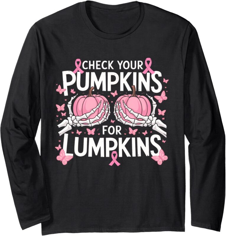 Check Your Pumpkins Breast Cancer Awareness Halloween Women Long Sleeve T-Shirt