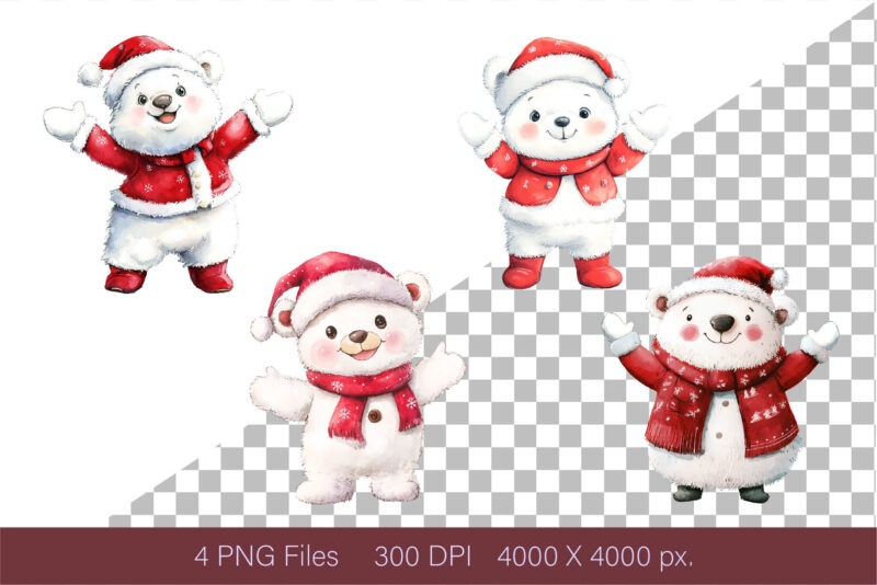 Christmas Bear. Watercolor PNG.