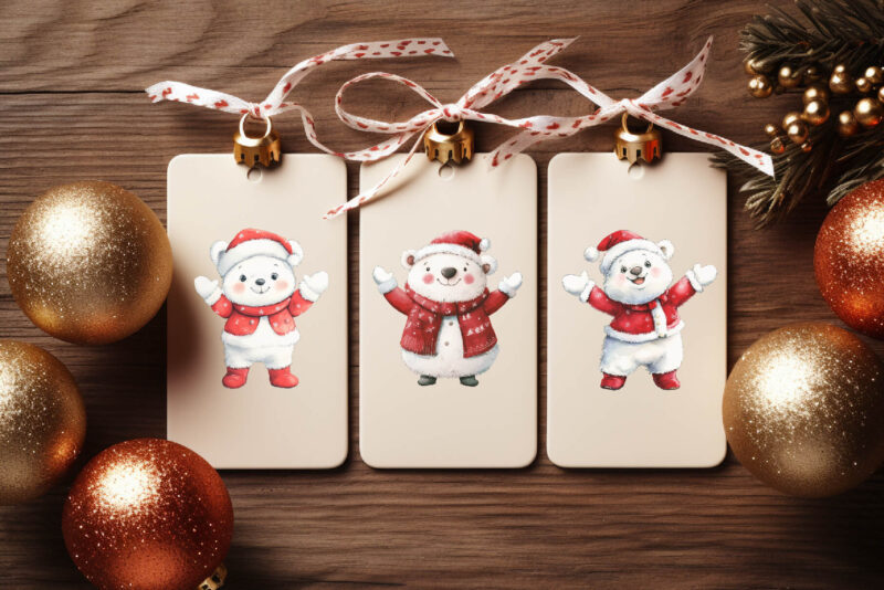 Christmas Bear. Watercolor PNG.