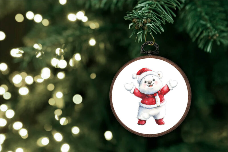 Christmas Bear. Watercolor PNG.