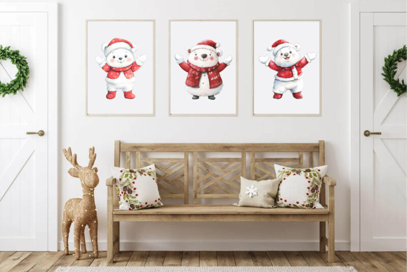 Christmas Bear. Watercolor PNG.