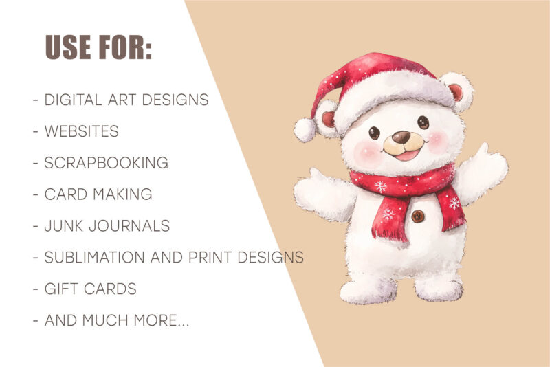 Christmas Bear. Watercolor PNG.