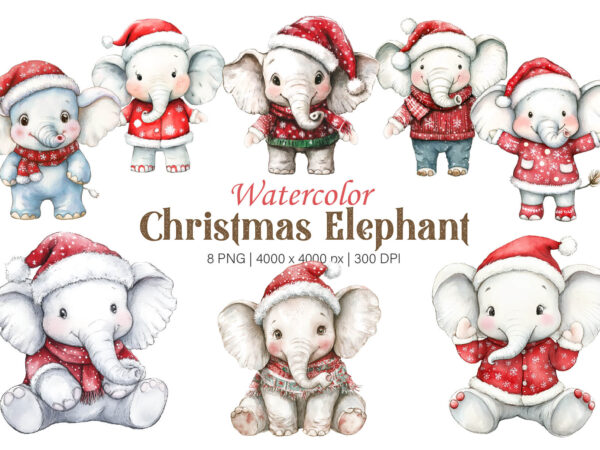 Christmas elephant. watercolor png. t shirt vector file Christmas elephant. watercolor png. t shirt vector file