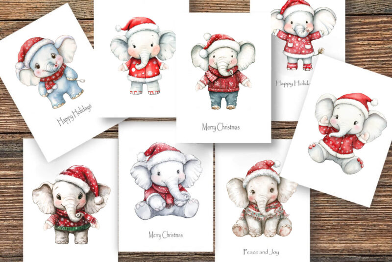 Christmas Elephant. Watercolor PNG.
