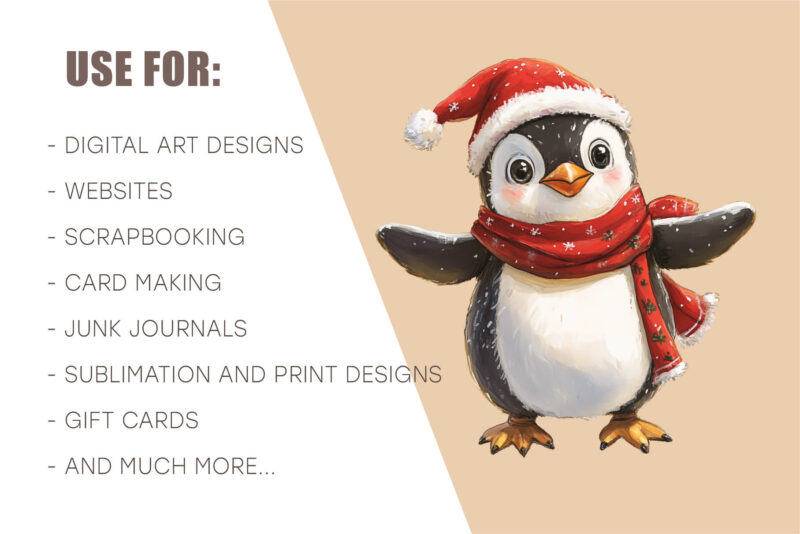 Christmas Penguin. Watercolor PNG.