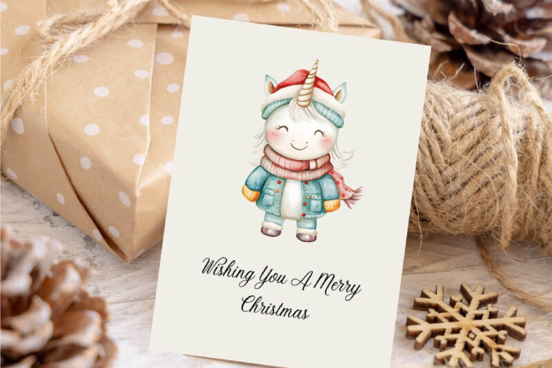 Christmas Unicorns. Watercolor PNG.