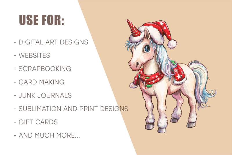 Christmas Unicorns. Watercolor PNG.