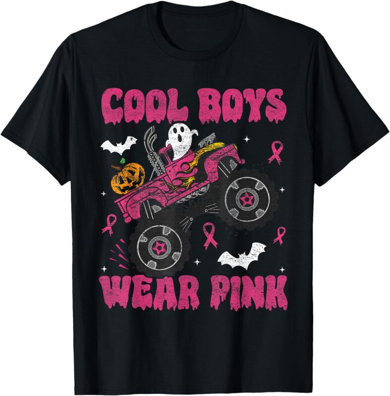 Cool Boys Wear Pink Monster Truck Halloween Breast Cancer T-Shirt