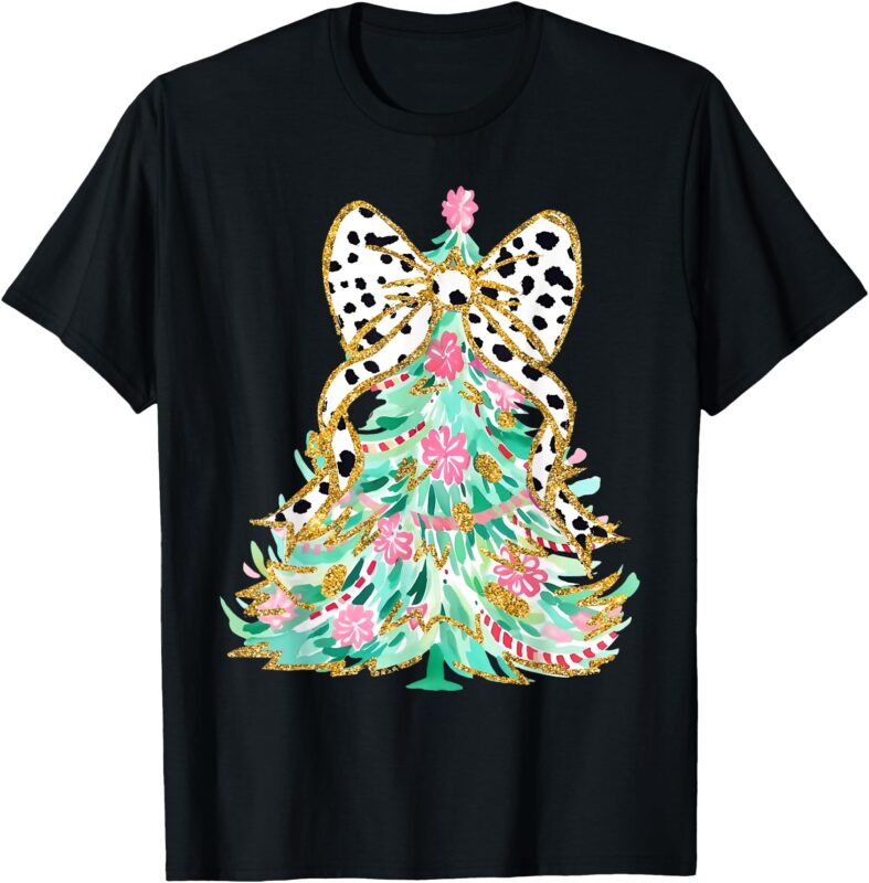 Coquette Bow Merry Christmas Xmas Tree Santa Pajamas Holiday T-Shirt