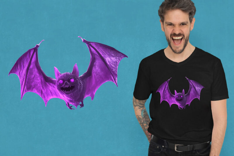 Creepy Neon Bats. Halloween Mascot.