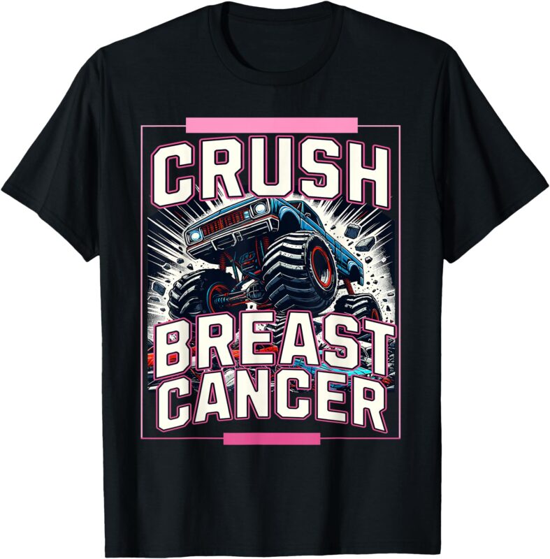 Crush Breast Cancer Awareness Monster Truck Toddler Boy Kids T-Shirt