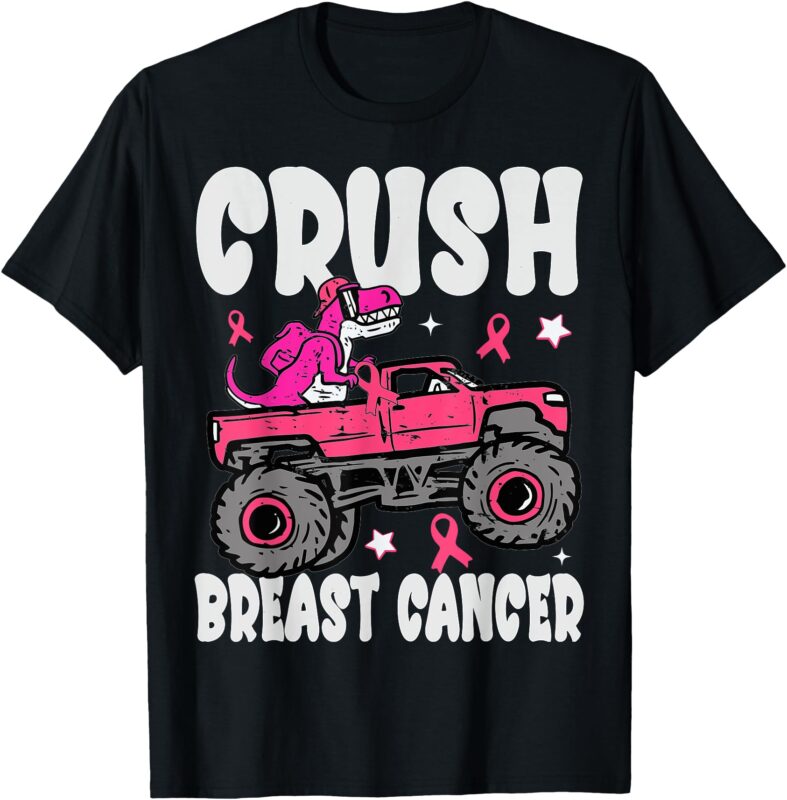 Crush Breast Cancer Dinosaur Truck Awareness Boys Kids T-Shirt