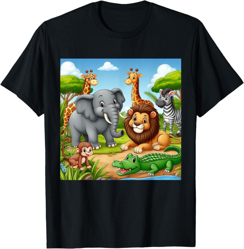 Cute Animals Cartoon Jungle Theme – Cool Funny Animal Art T-Shirt