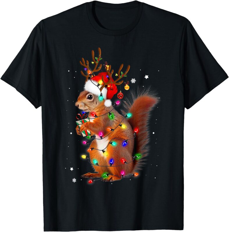 Cute Christmas Squirrel Lights Reindeer Christmas Funny T-Shirt