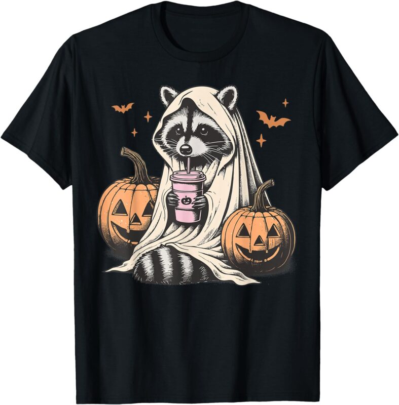 Cute Ghost Pumpkin Halloween Raccoon Costume Raccoon Lovers T-Shirt