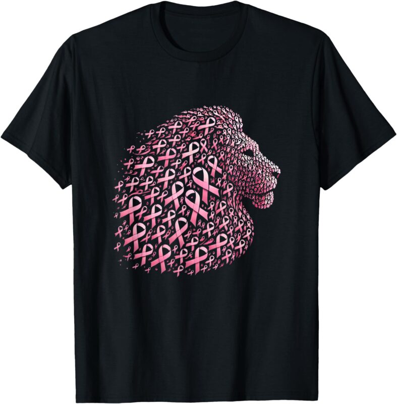 Cute Lion Pink Ribbon Breast Cancer Awareness October Month T-Shirt