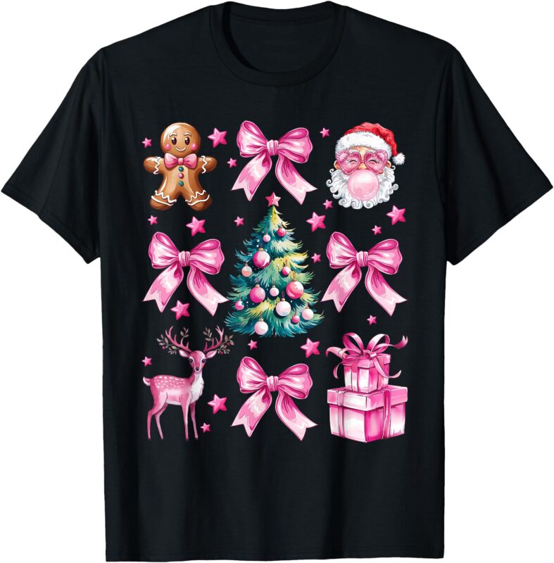 Cute Retro Coquette Bow Pink Christmas Tree Women Kids Girls T-Shirt