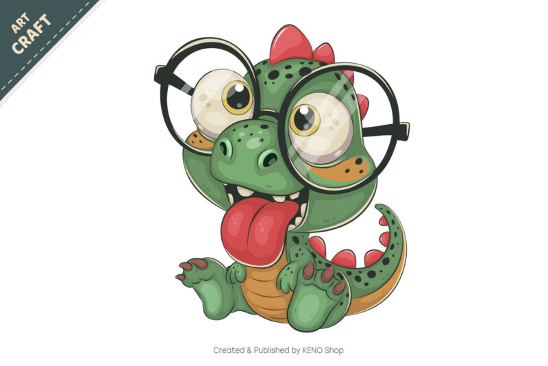 Cute cartoon dino. T-Shirt, PNG, SVG.