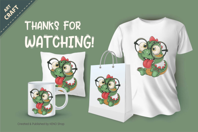 Cute cartoon dino. T-Shirt, PNG, SVG.