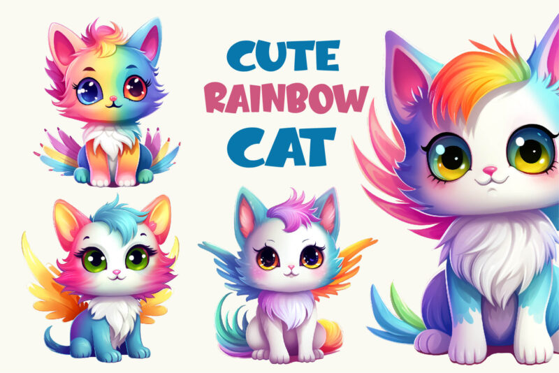 Cute rainbow cat. TShirt Sticker.