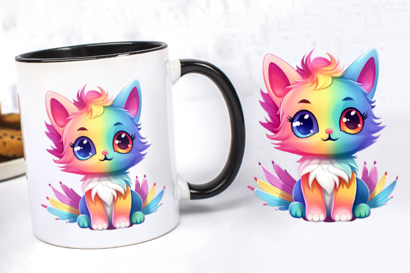 Cute rainbow cat. TShirt Sticker.